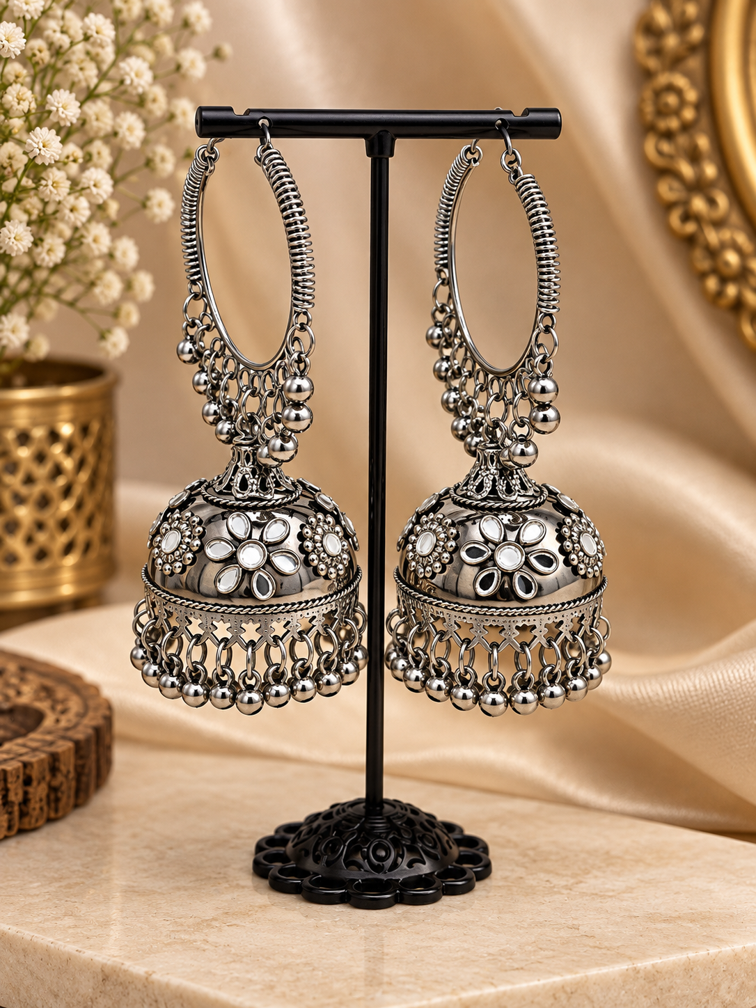 Silver Oxidized Jhumka Earrings