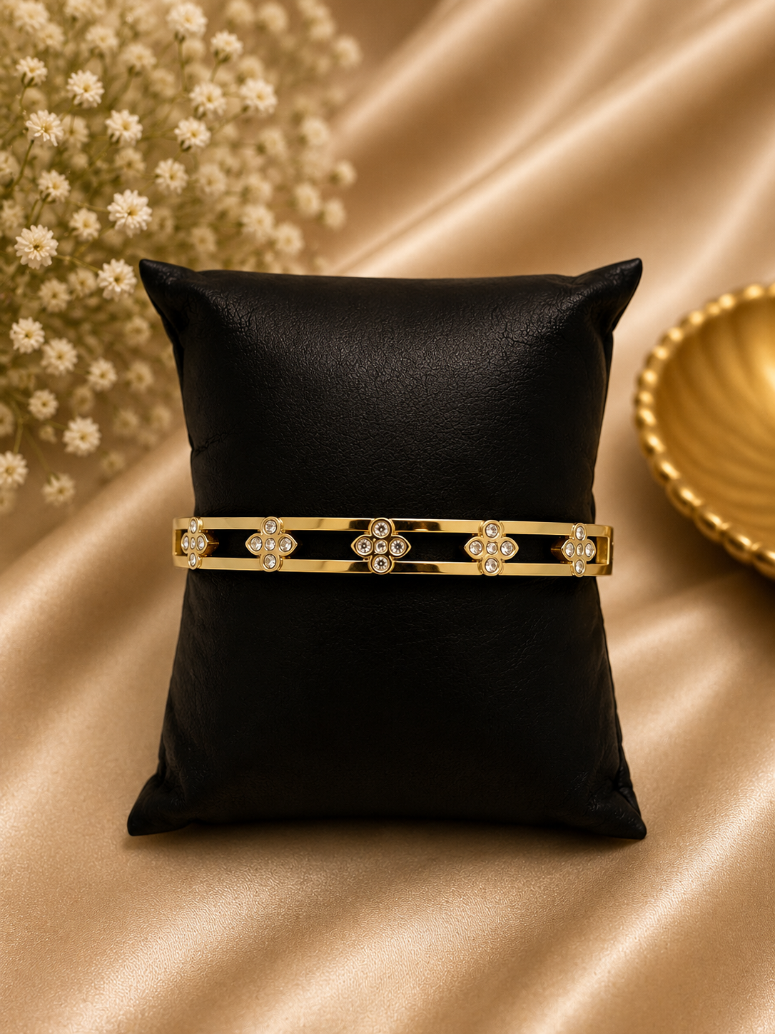 Gold-Tone Floral Stone Bangle