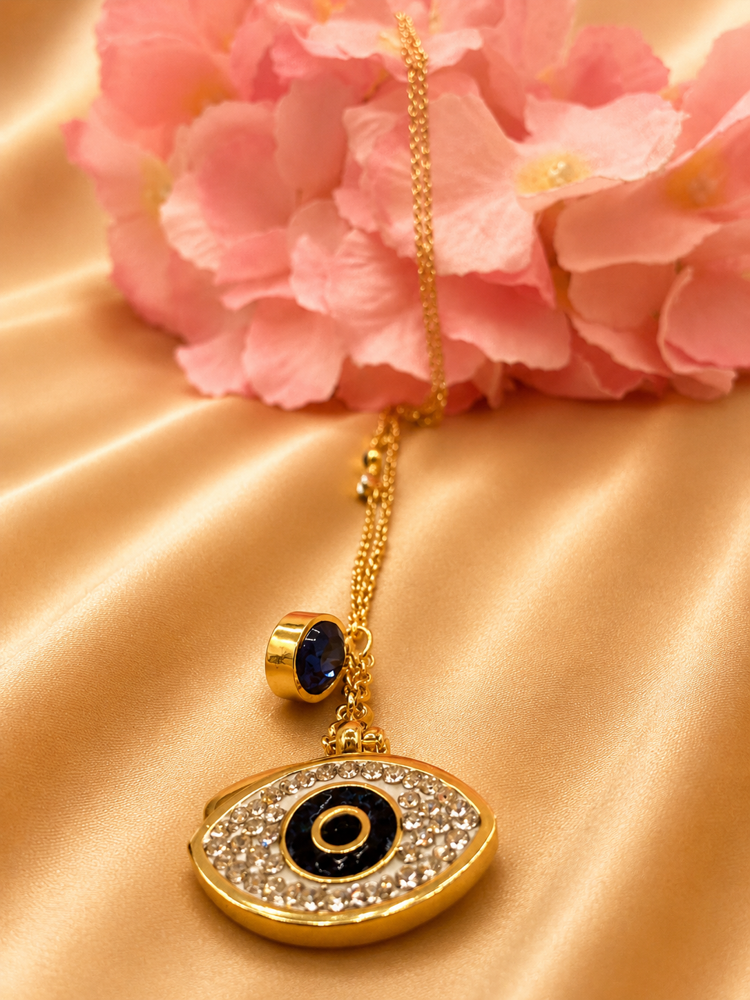Golden Blue Evil Eye Charm Necklace