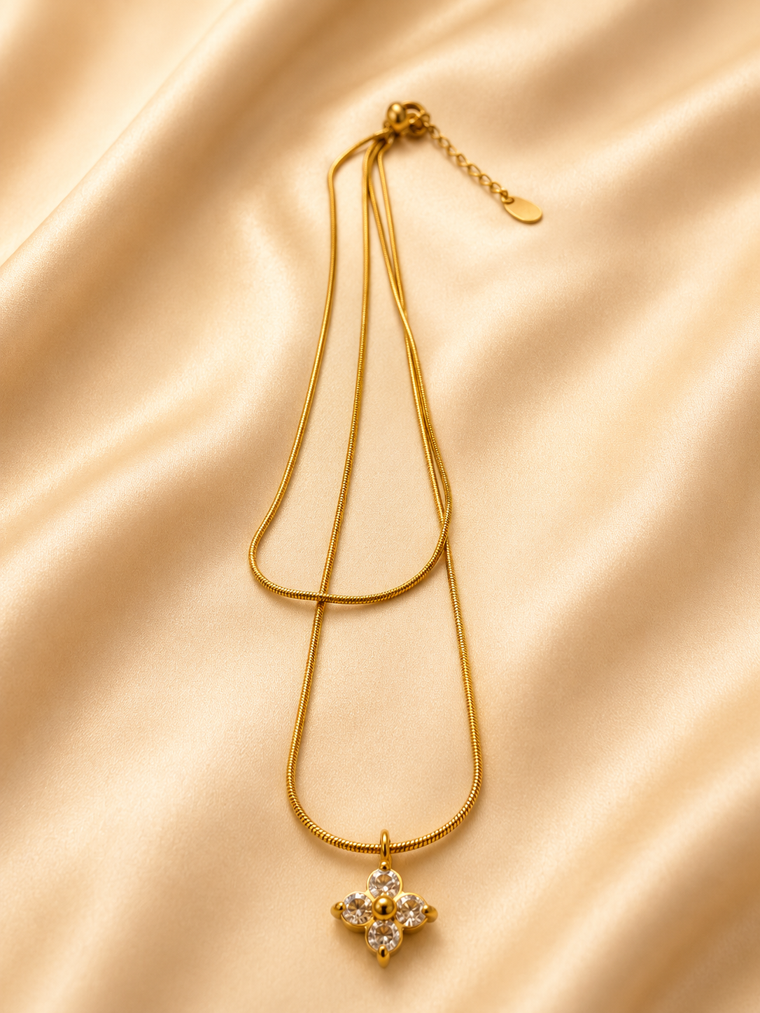 Golden Crystal Clover Pendant Necklace