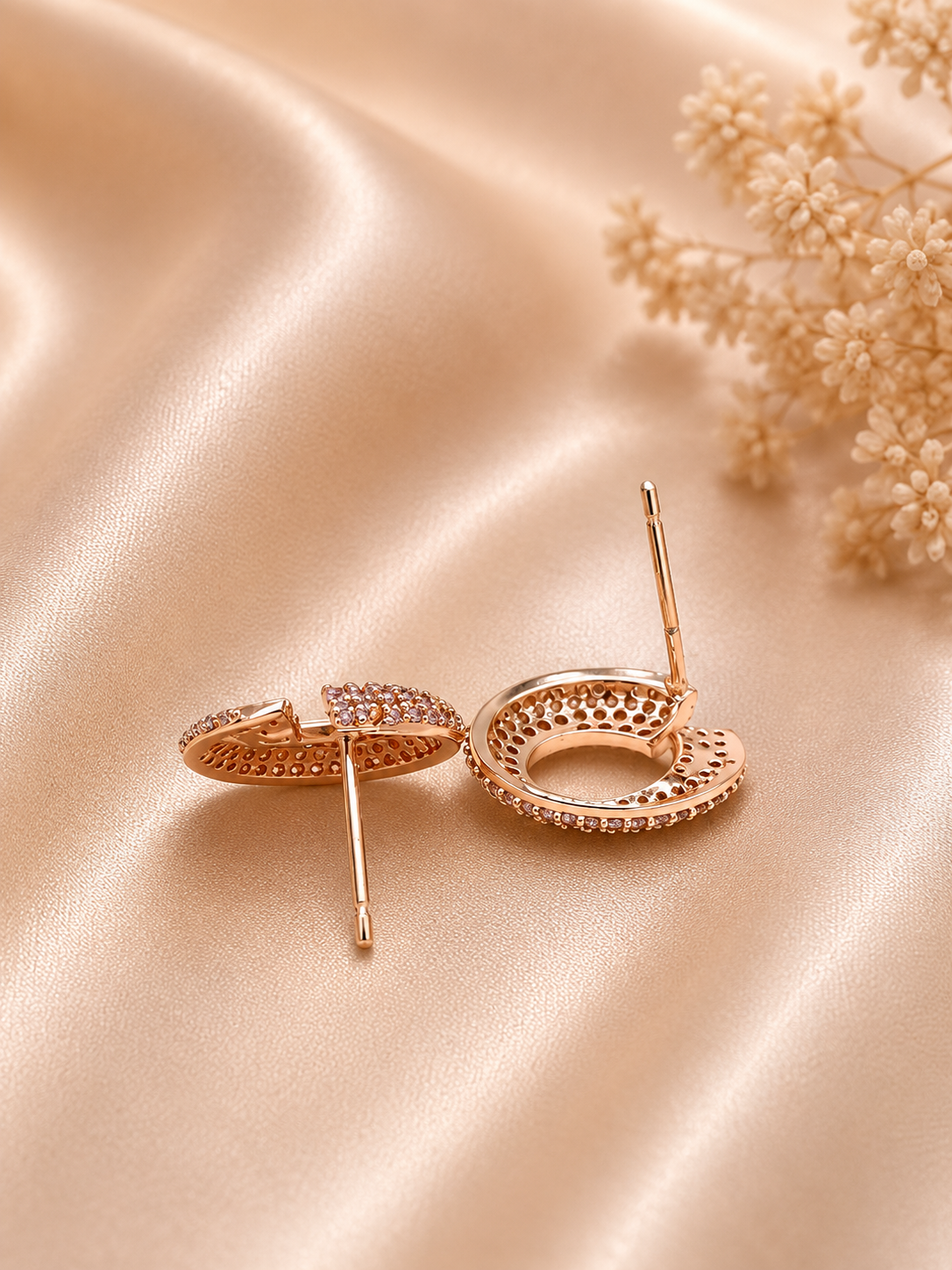 Golden Crystal Hoop Stud Earrings