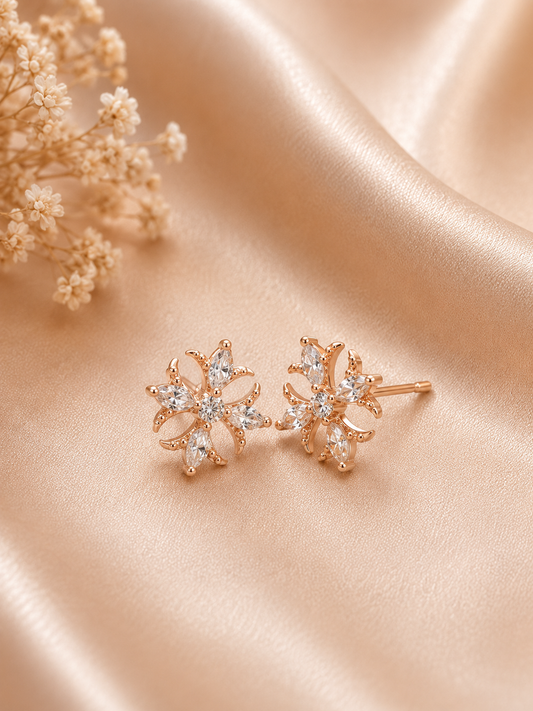 Golden Crystal Bloom Stud Earrings