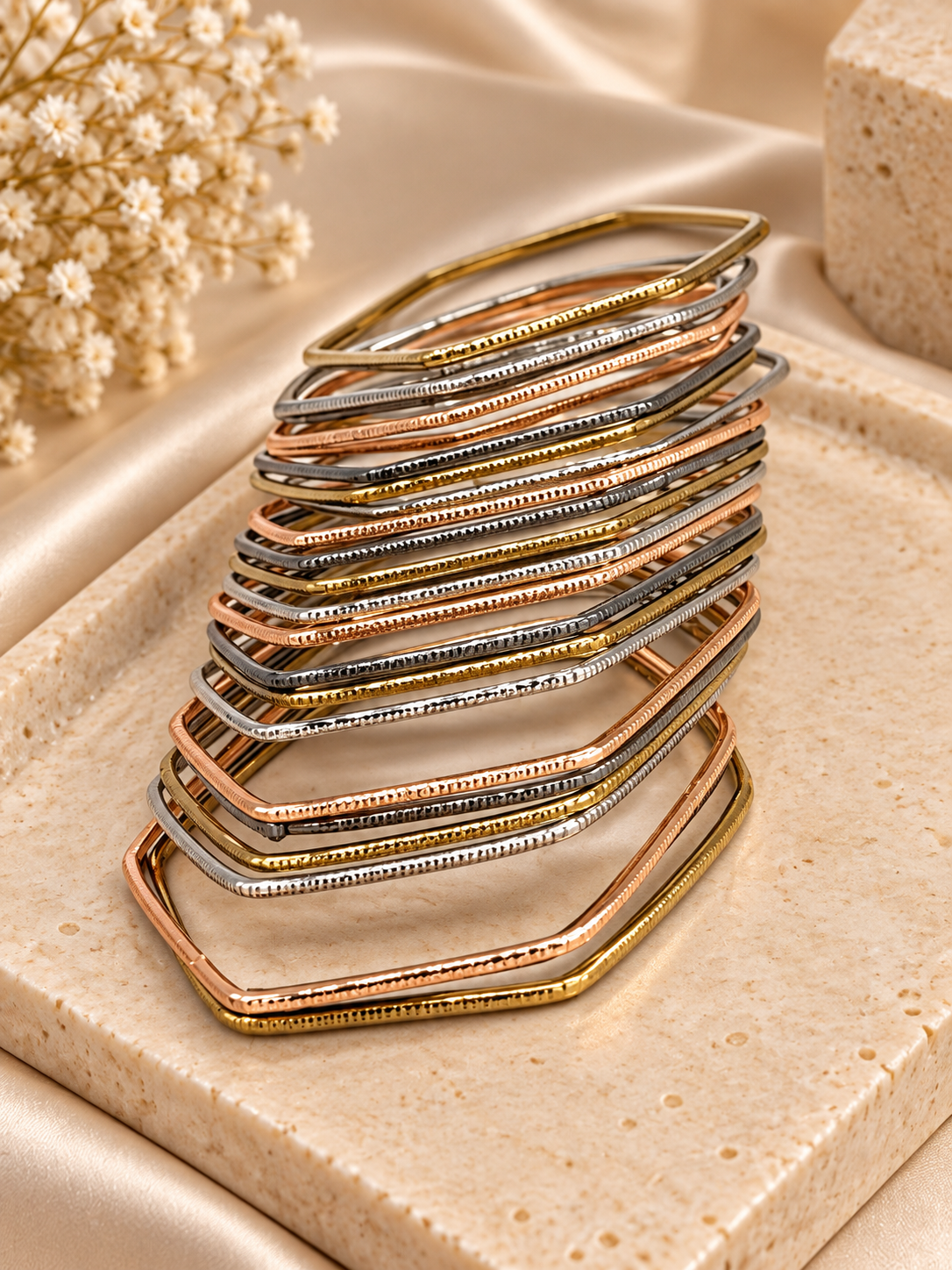 Golden & Silver Layered Multicolor Bangle Set