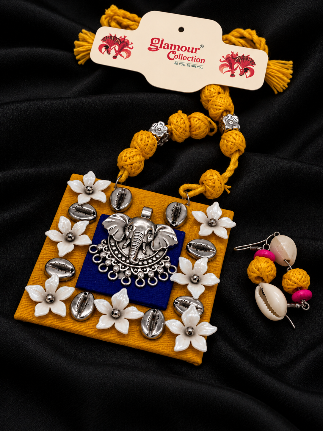 Yellow Ganesha Cotton Necklace