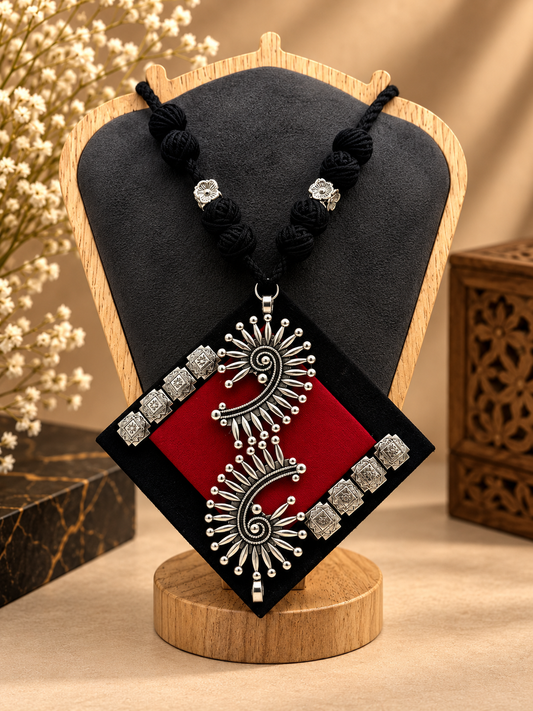 Black Red Paisley Necklace