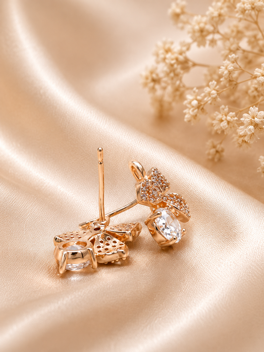 Golden Crystal Bloom Drop Stud Earrings