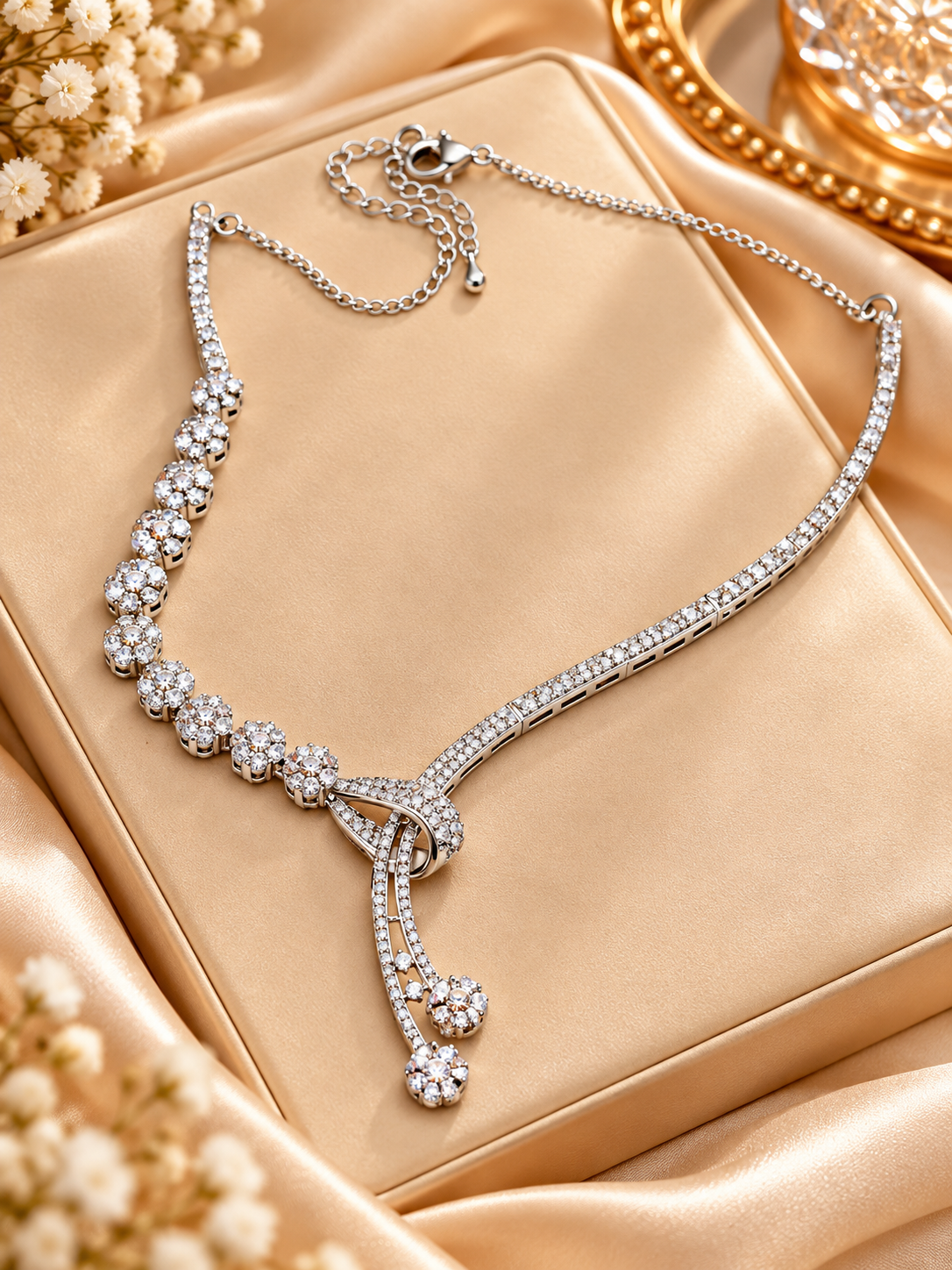 Seraphina Floral Lariat AD Necklace Set