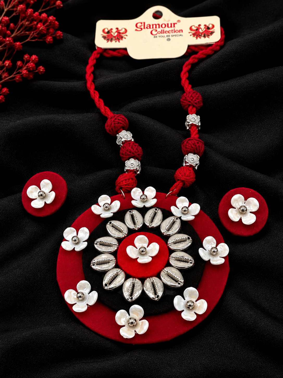 RED Floral Necklace
