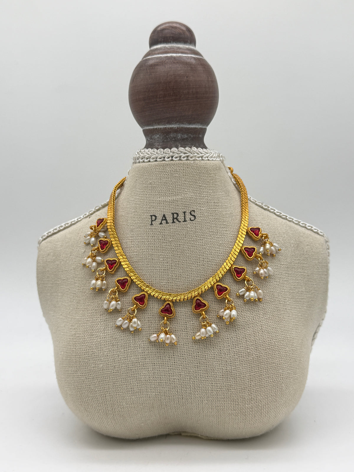 Traditional Ruby Floral Pearl Necklace Set