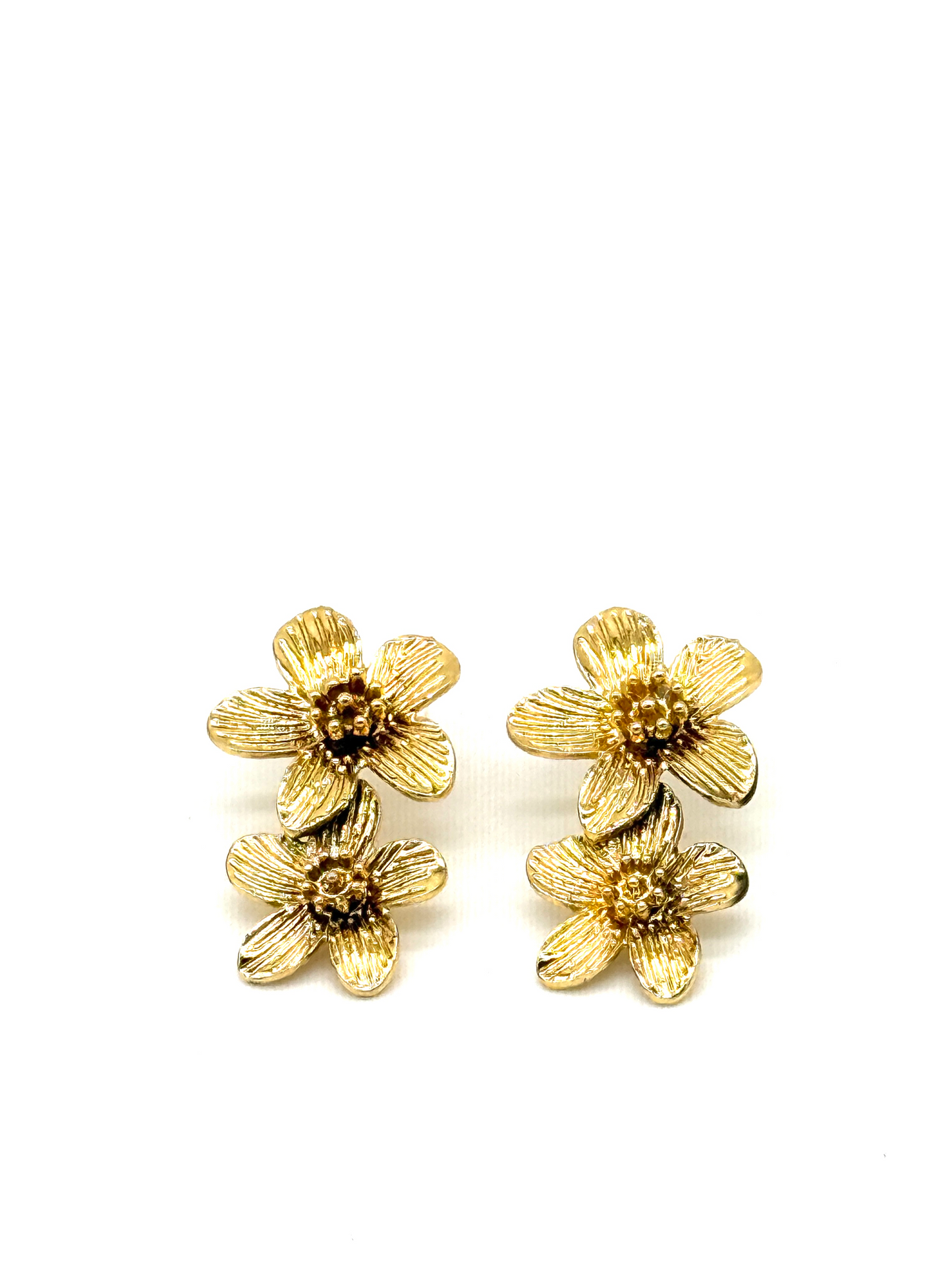 Gold Camellia Duo Stud Earrings