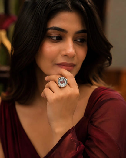 Silver + White Finger Ring