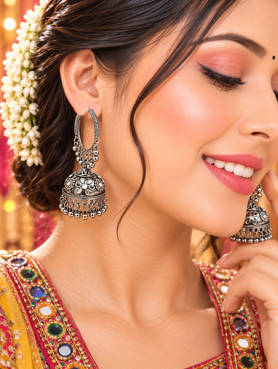 Silver Oxidized Jhumka Earrings
