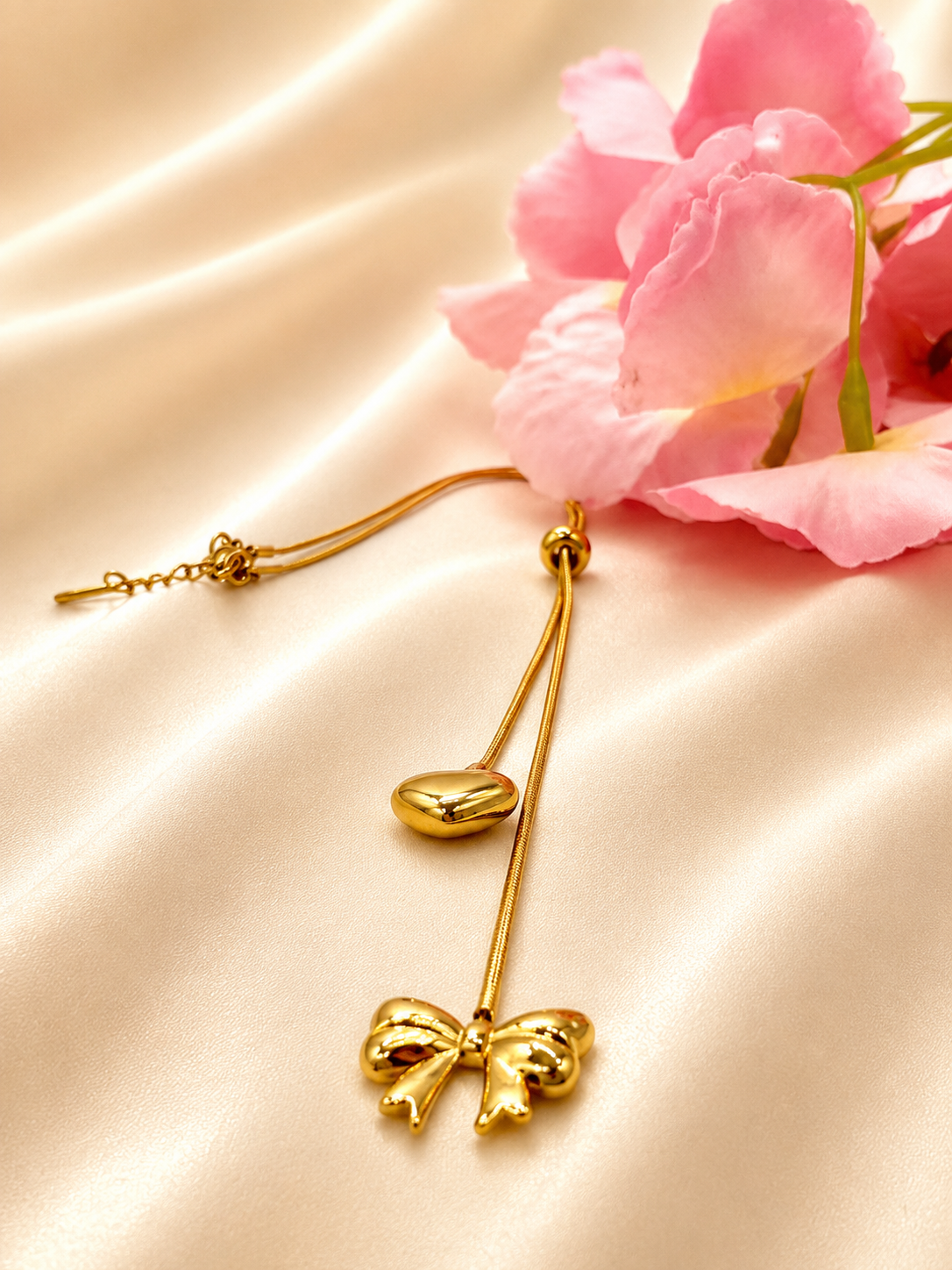 Golden Heart Butterfly Slider Necklace