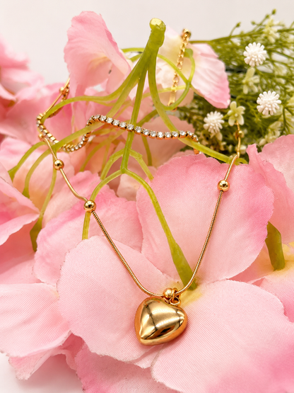 Golden Crystal Heart Layered Necklace