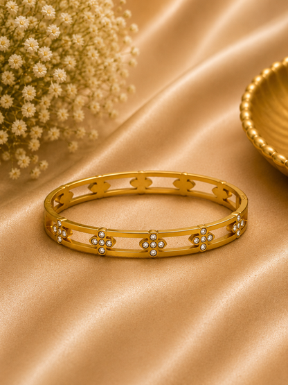 Gold-Tone Floral Stone Bangle