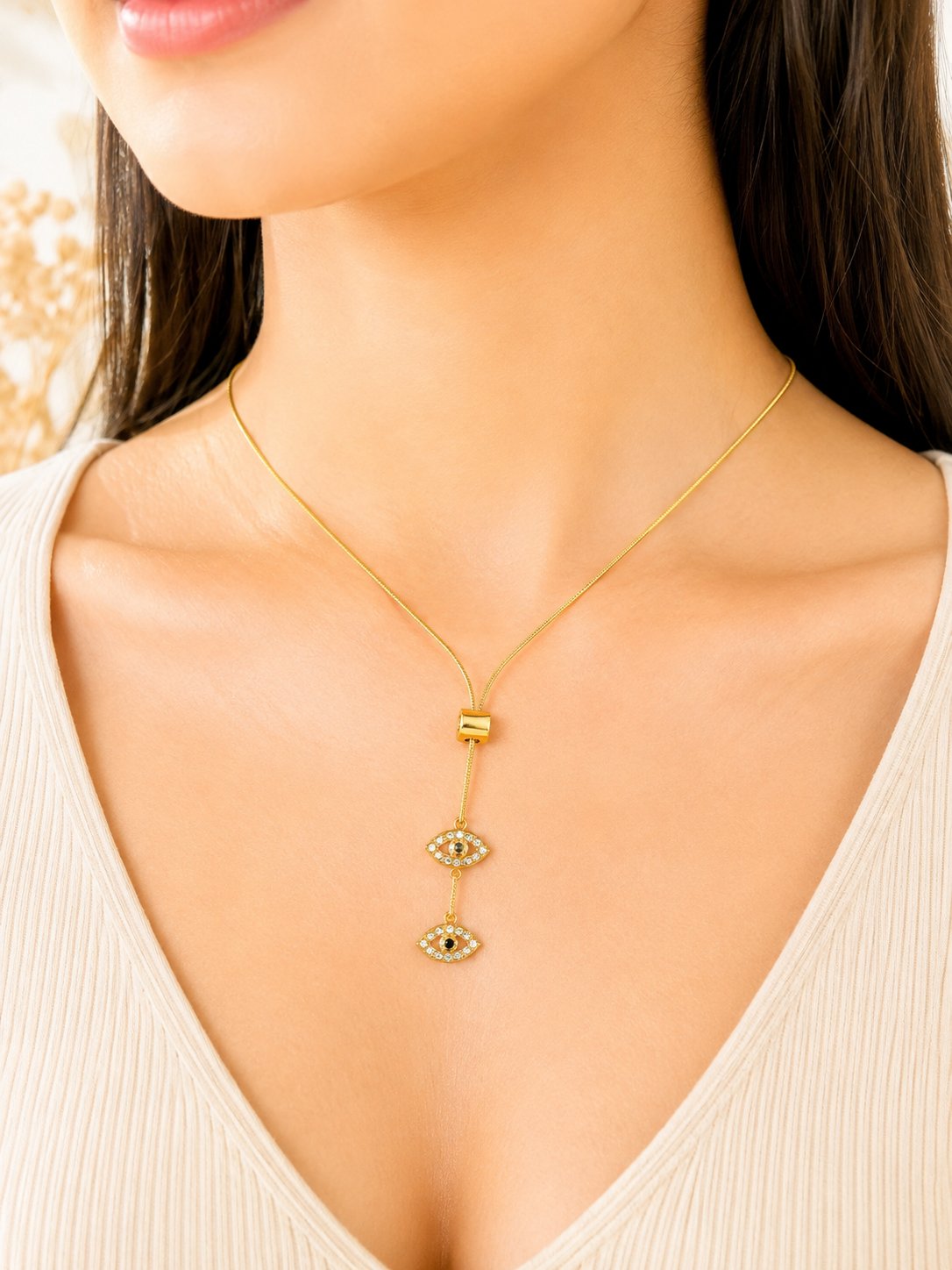 Double Eye Lariat Necklace