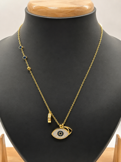 Golden Blue Evil Eye Charm Necklace