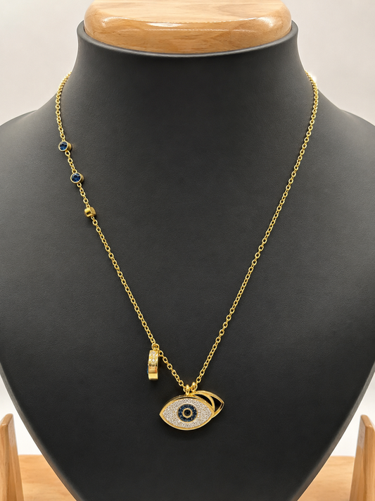 Golden Blue Evil Eye Charm Necklace