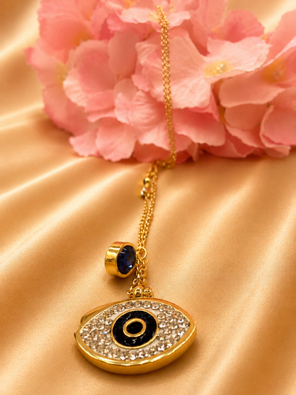Golden Blue Evil Eye Charm Necklace