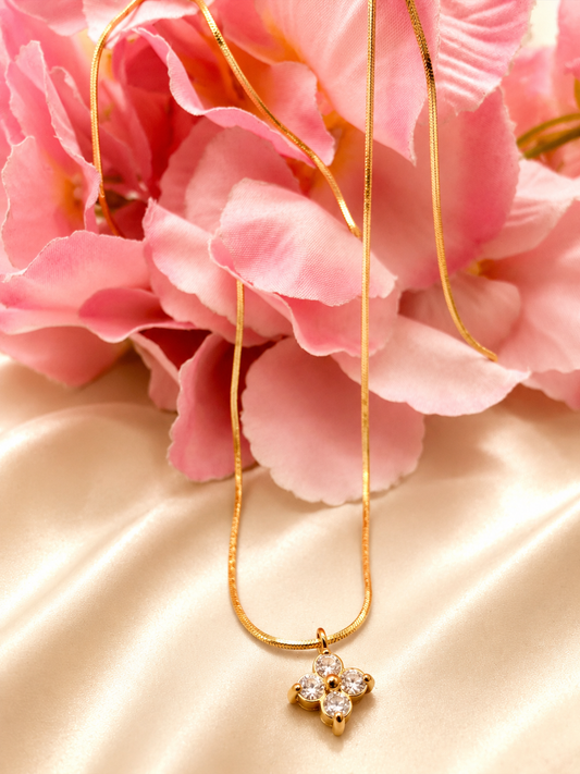Golden Crystal Clover Pendant Necklace