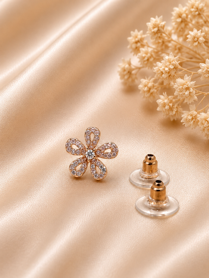Golden Crystal Flower Stud Earrings