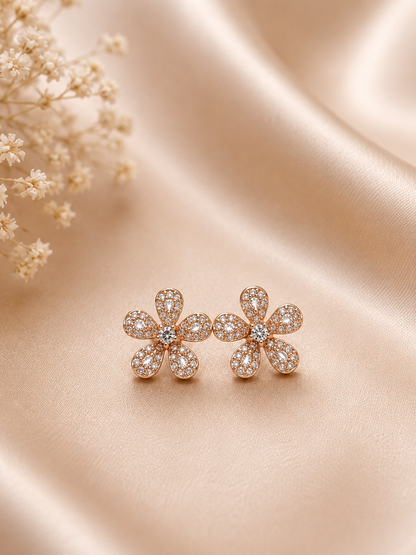 Golden Crystal Flower Stud Earrings
