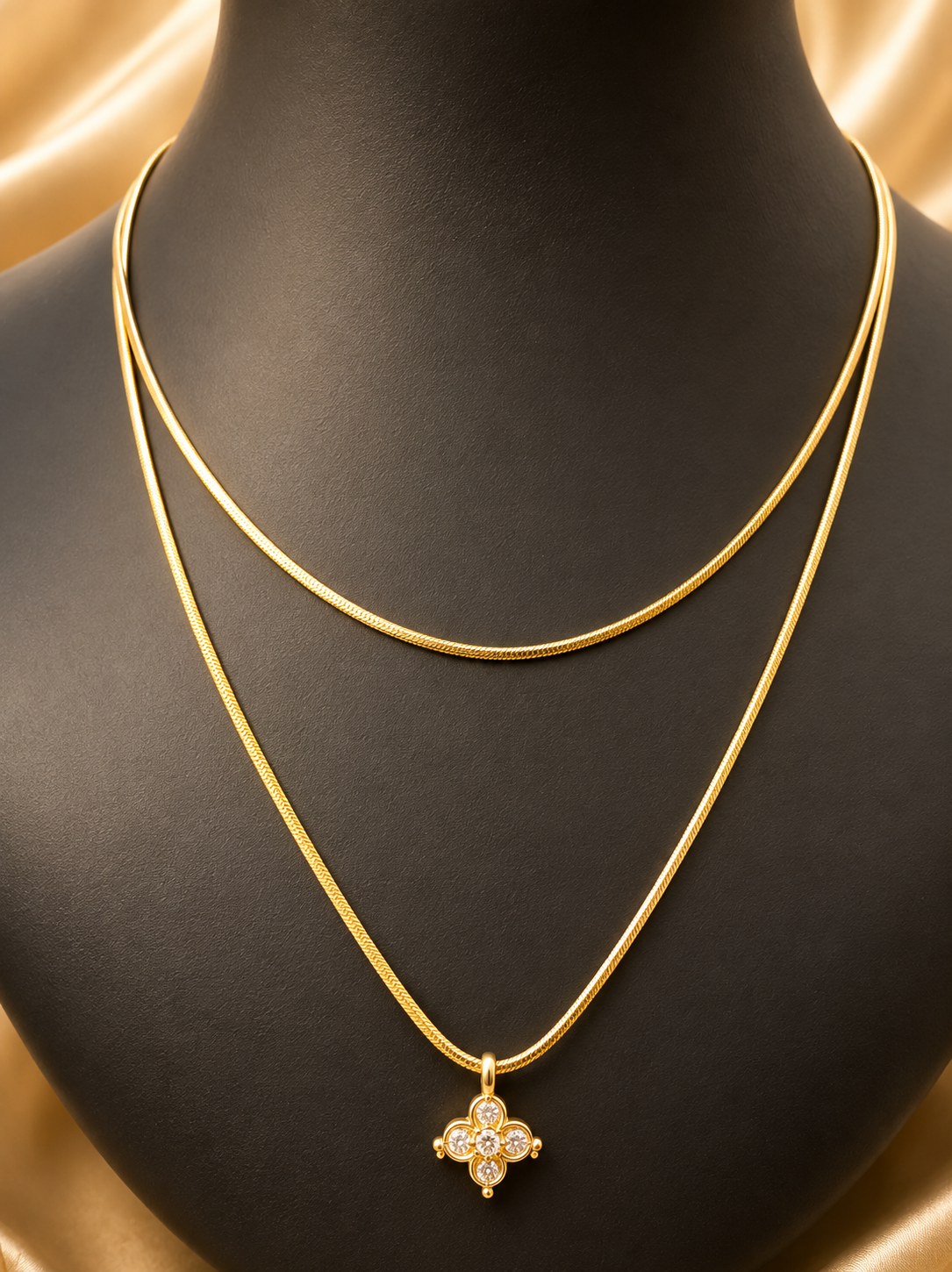 Golden Crystal Clover Pendant Necklace