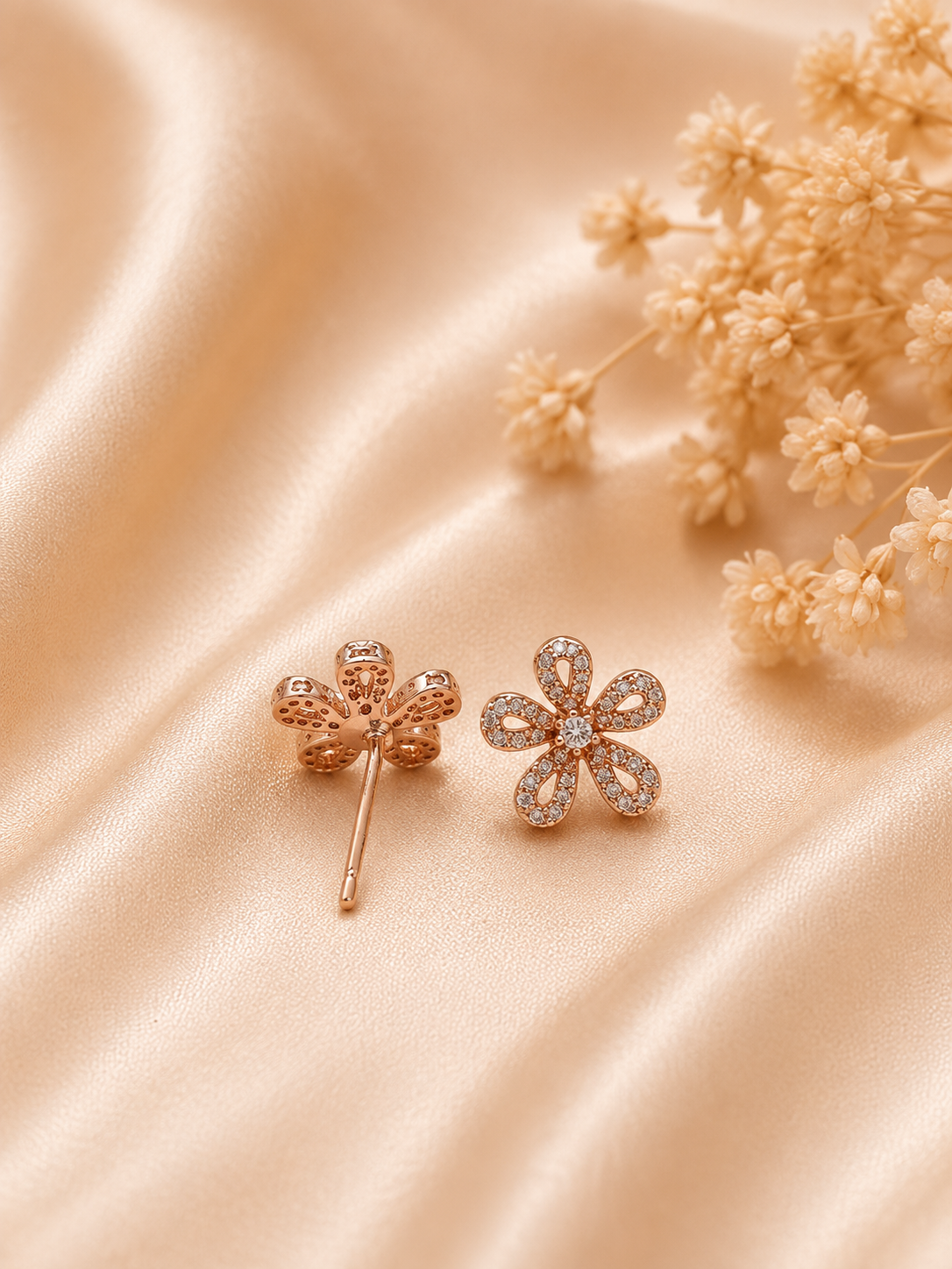 Golden Crystal Flower Stud Earrings