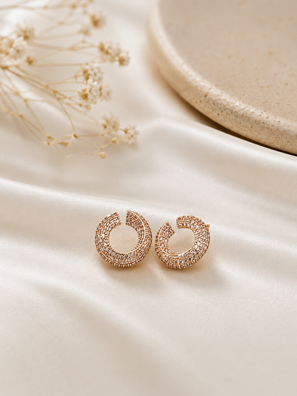 Golden Crystal Hoop Stud Earrings