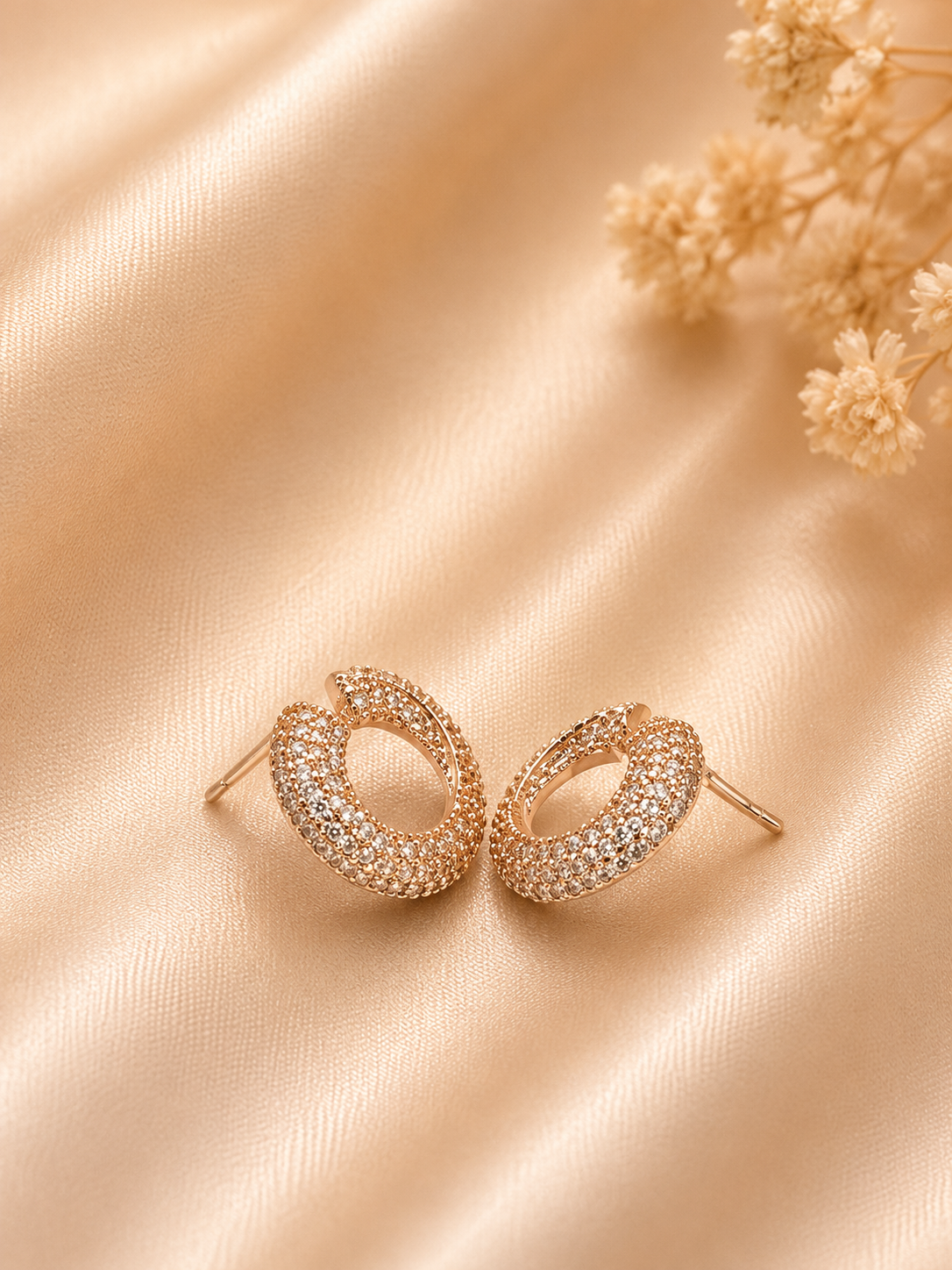 Golden Crystal Hoop Stud Earrings
