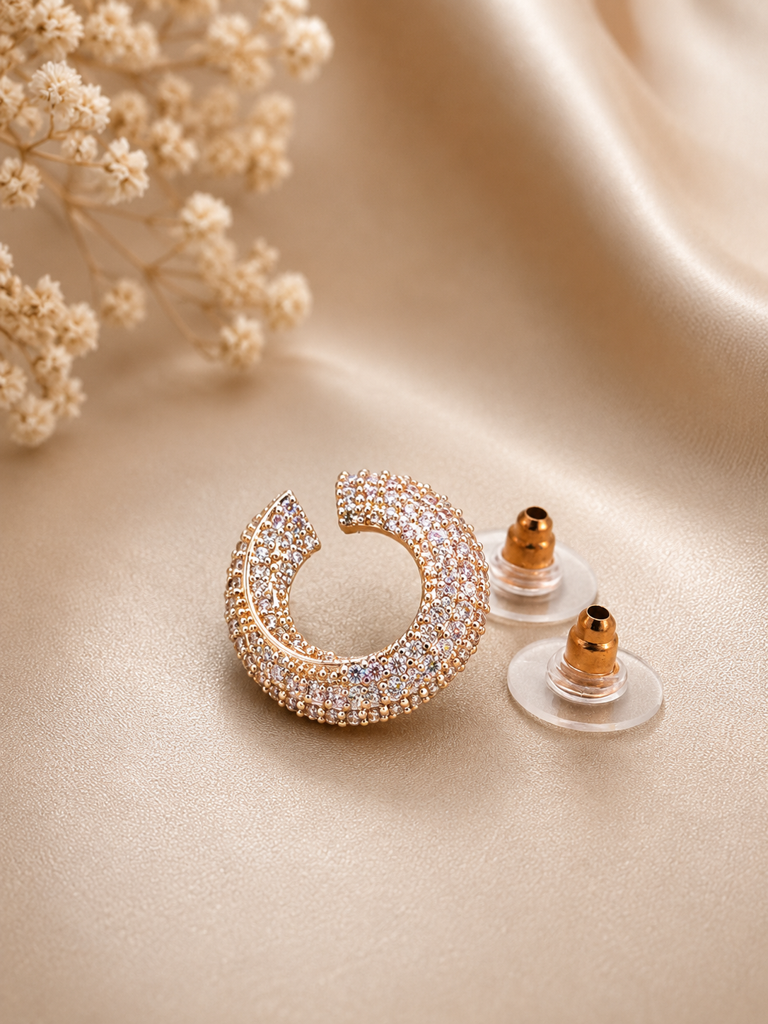 Golden Crystal Hoop Stud Earrings