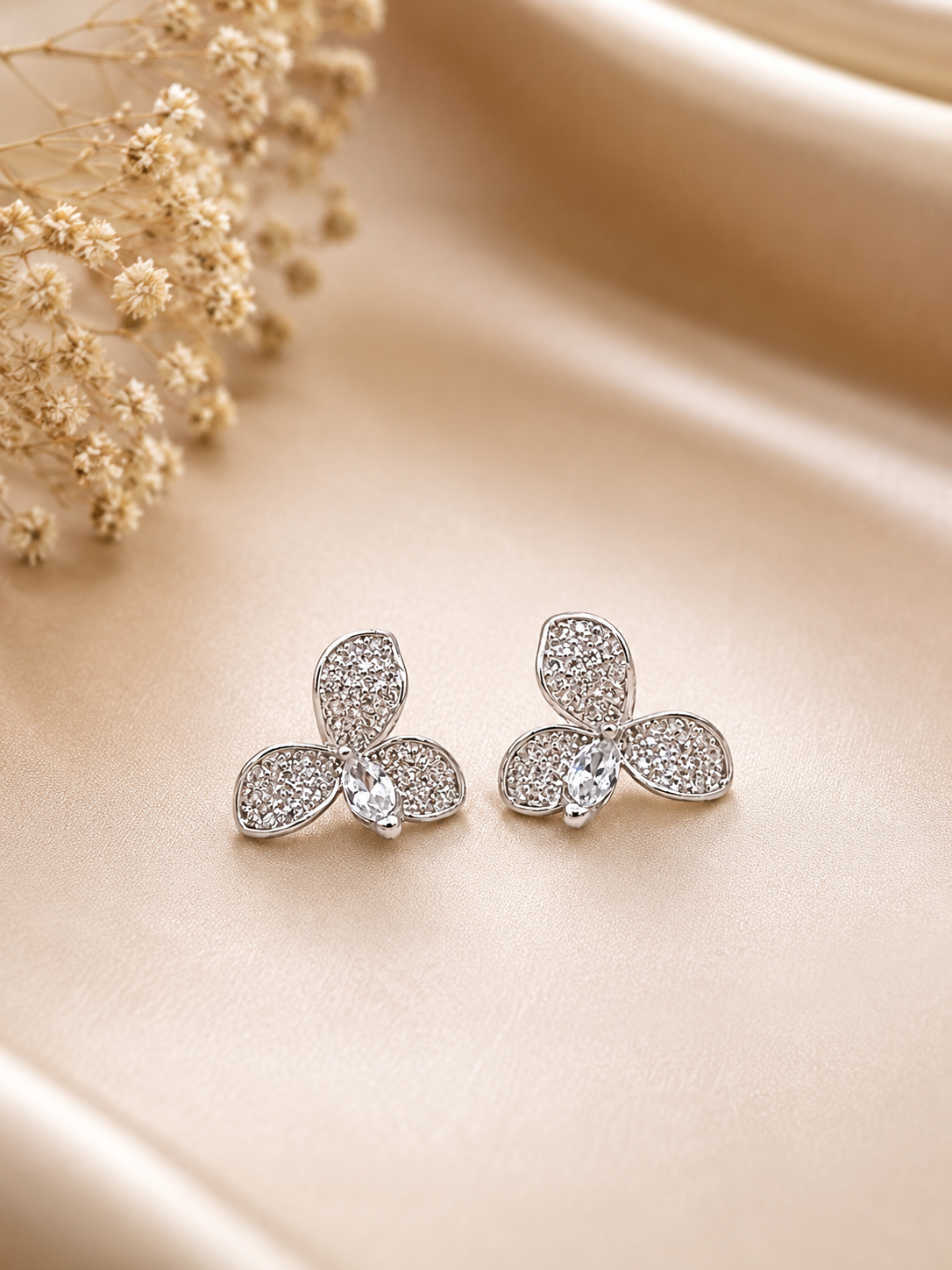 Silver Petal Stud Earrings