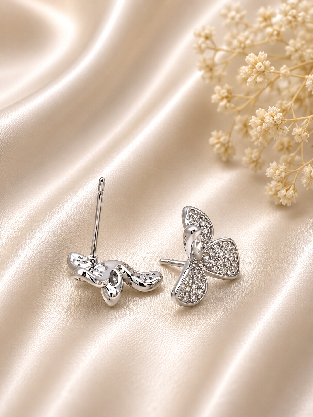 Silver Petal Stud Earrings