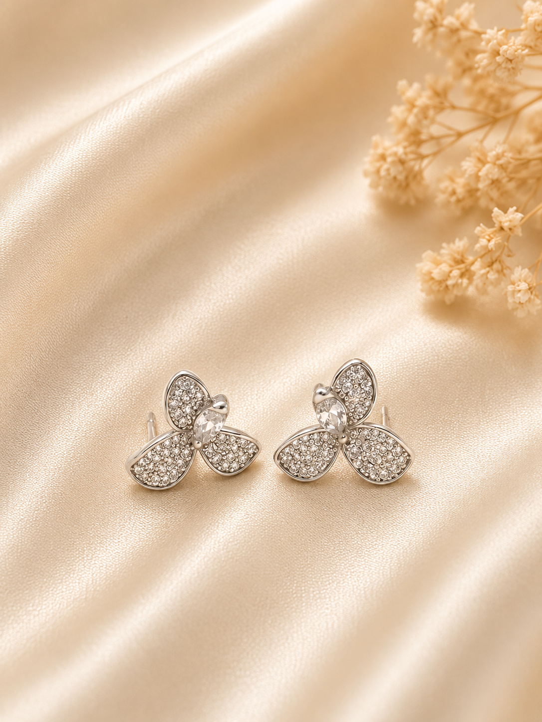Silver Petal Stud Earrings