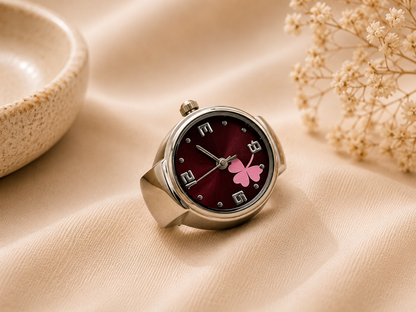 silver + Maroon Finger Watch