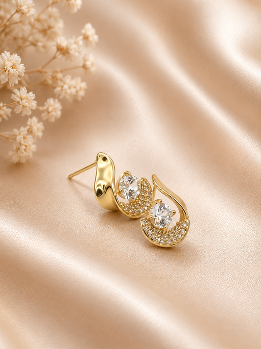 Golden Crystal Swirl Stud Earrings