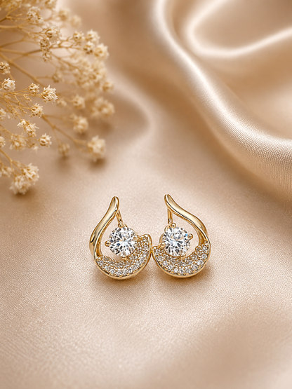 Golden Crystal Swirl Stud Earrings