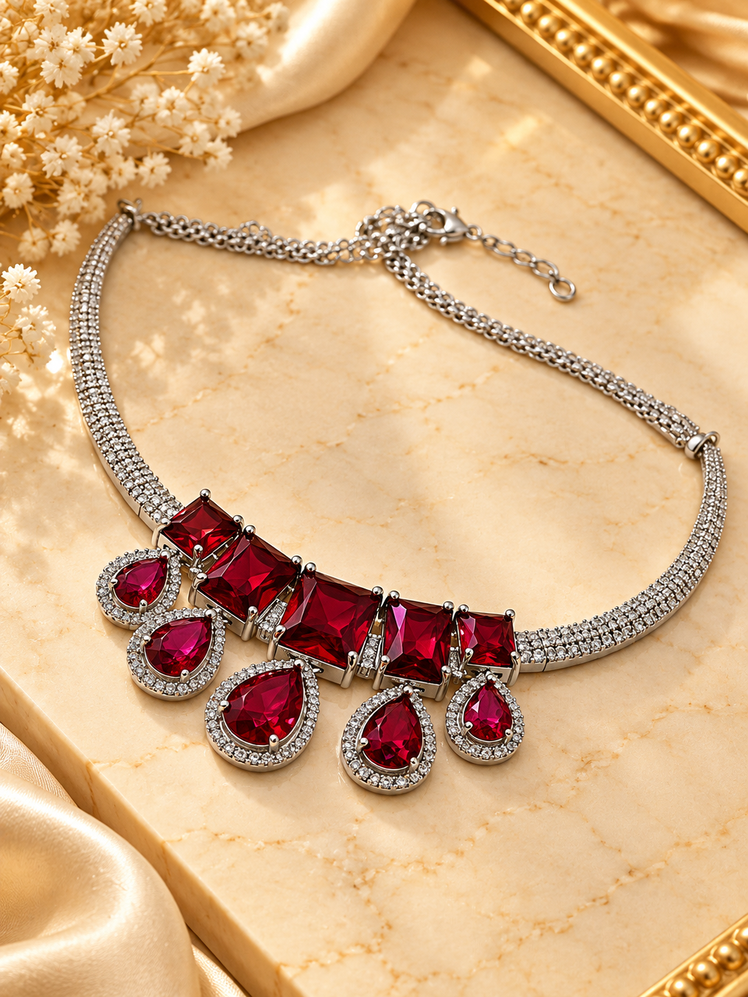 Ruby Red Radiance AD Necklace Set