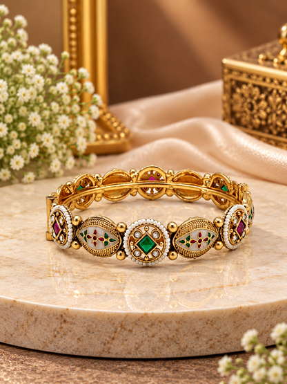 Emerald Floral Meenakari Link Bracelet