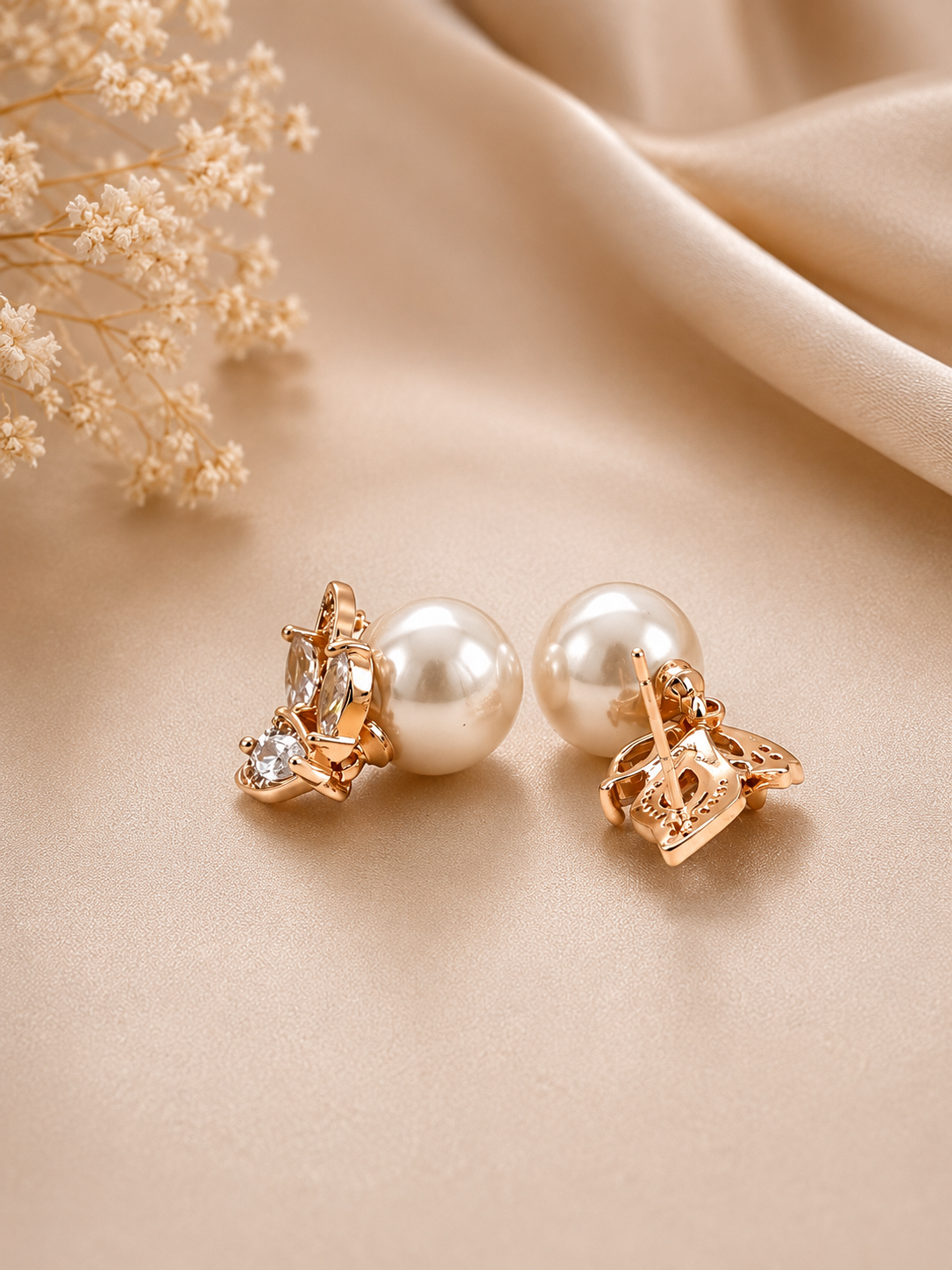 Golden Pearl Blossom Studs