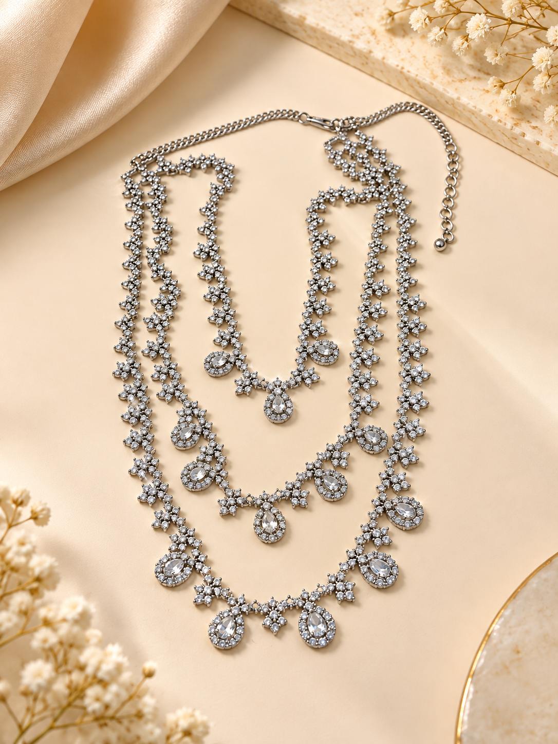 Royal Floral Cascade American Diamond Set