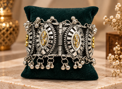 Antique Silver Black & Gold Tribal Statement BRACELET