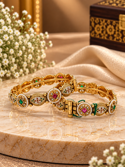 Emerald Floral Meenakari Link Bracelet