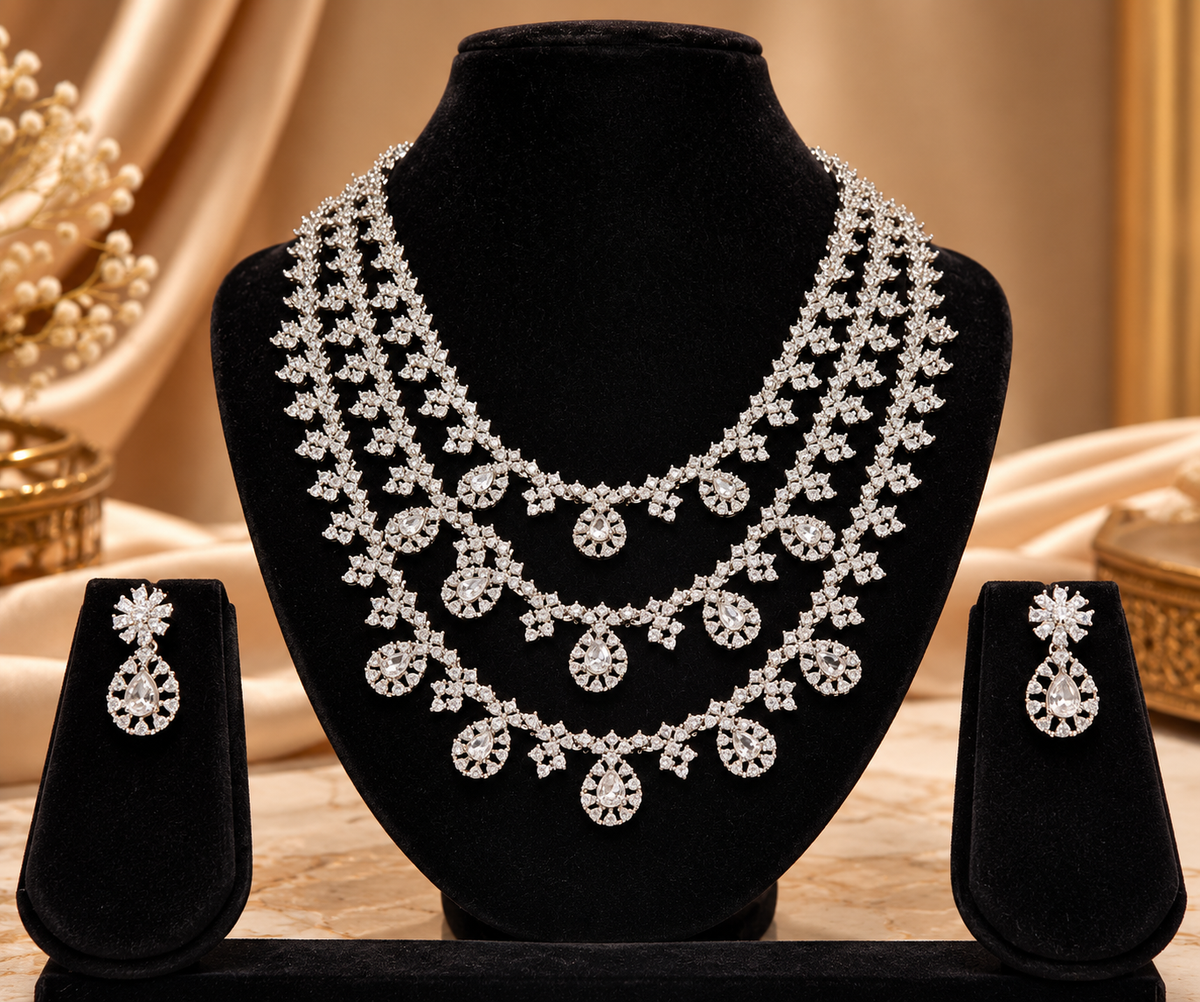Royal Floral Cascade American Diamond Set