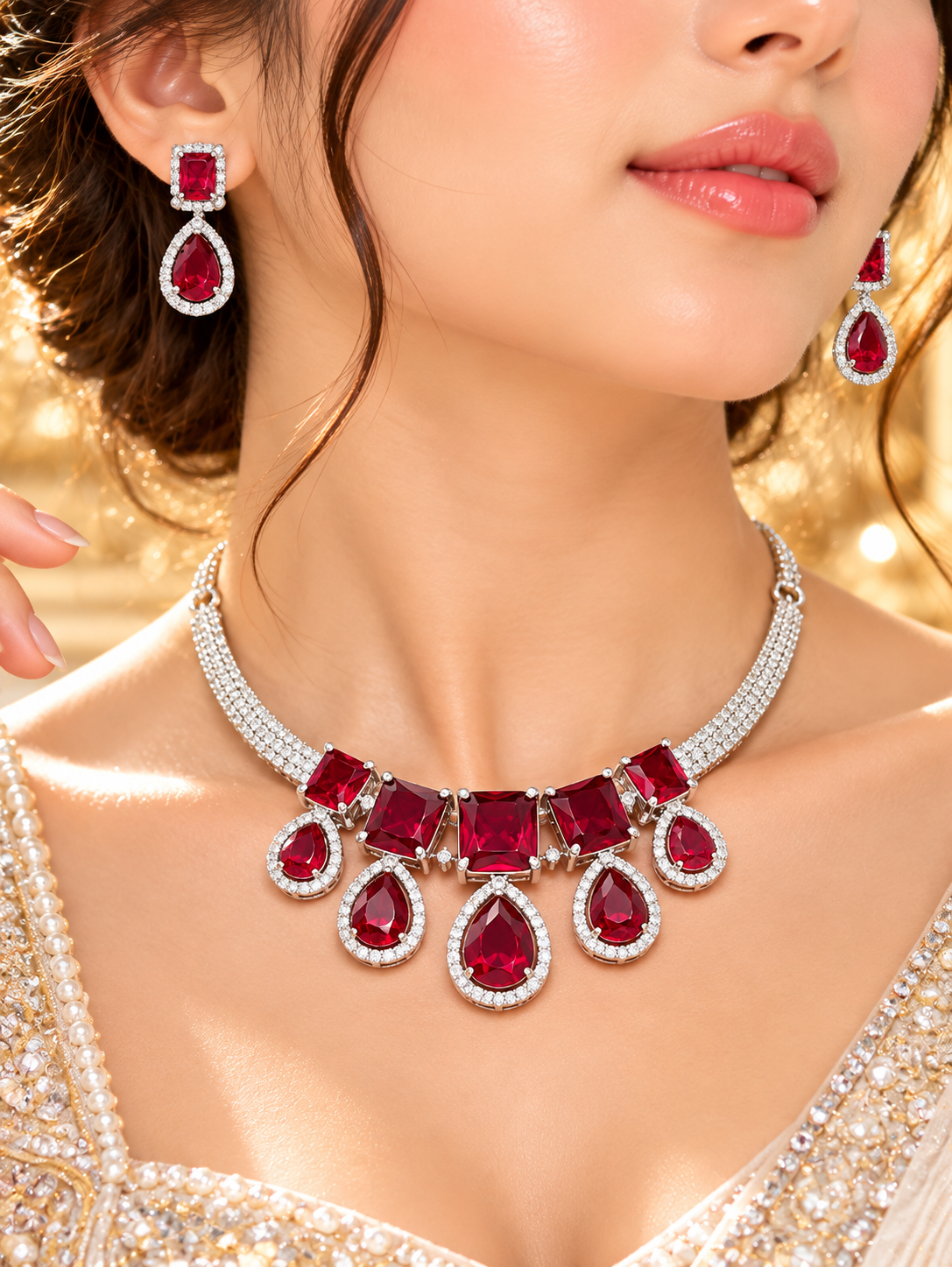 Ruby Red Radiance AD Necklace Set