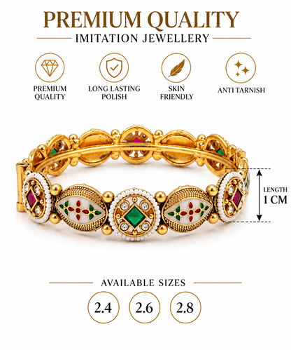 Emerald Floral Meenakari Link Bracelet