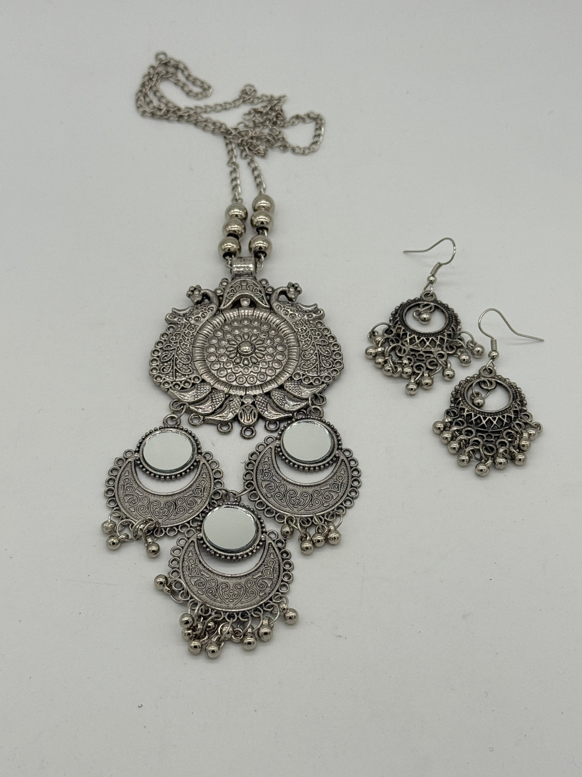 Oxidized Silver Moonlayer Chandra Necklace Set