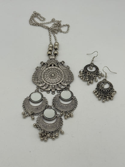 Oxidized Silver Moonlayer Chandra Necklace Set