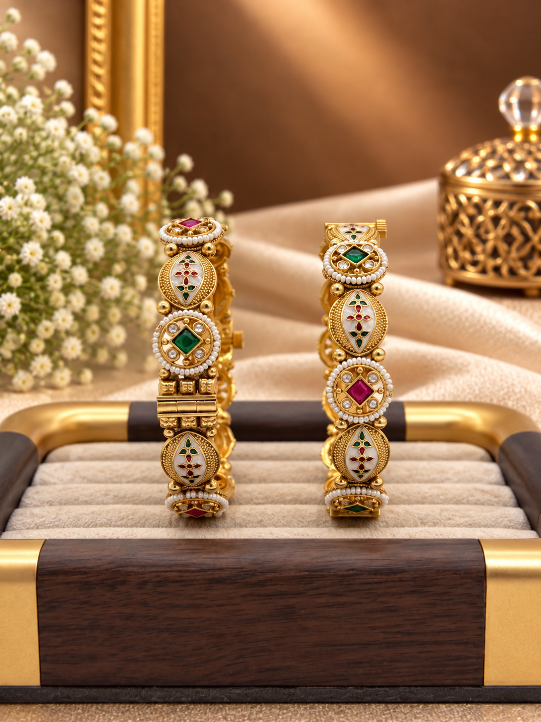Emerald Floral Meenakari Link Bracelet