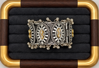 Antique Silver Black & Gold Tribal Statement BRACELET
